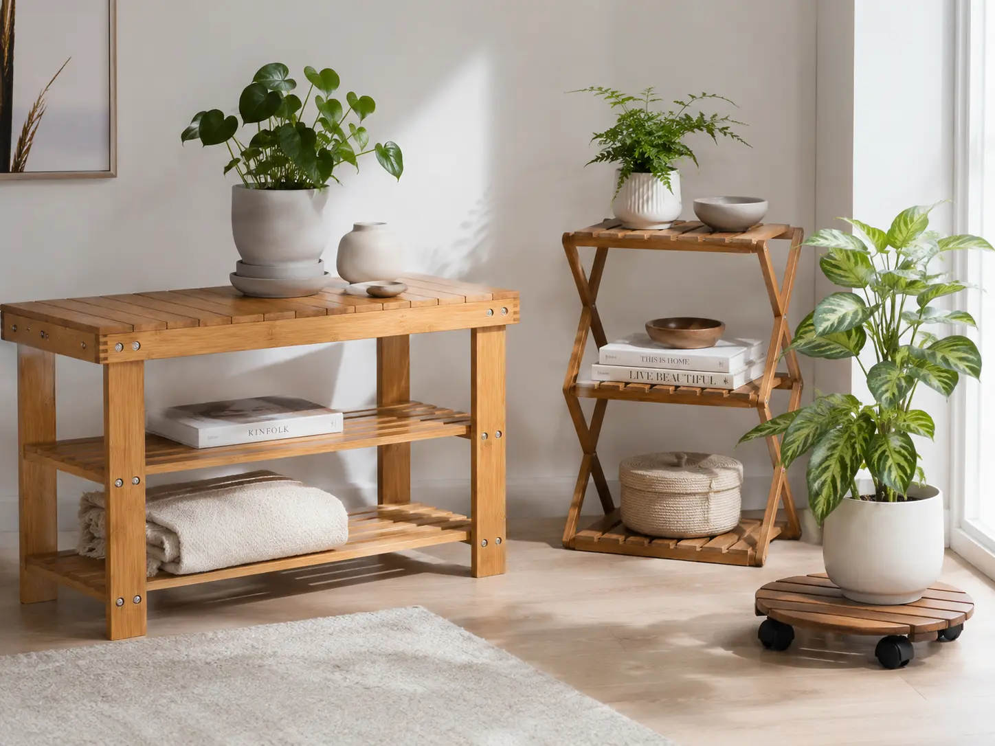 Acacia Wood Utility Bench Shelf Supplier